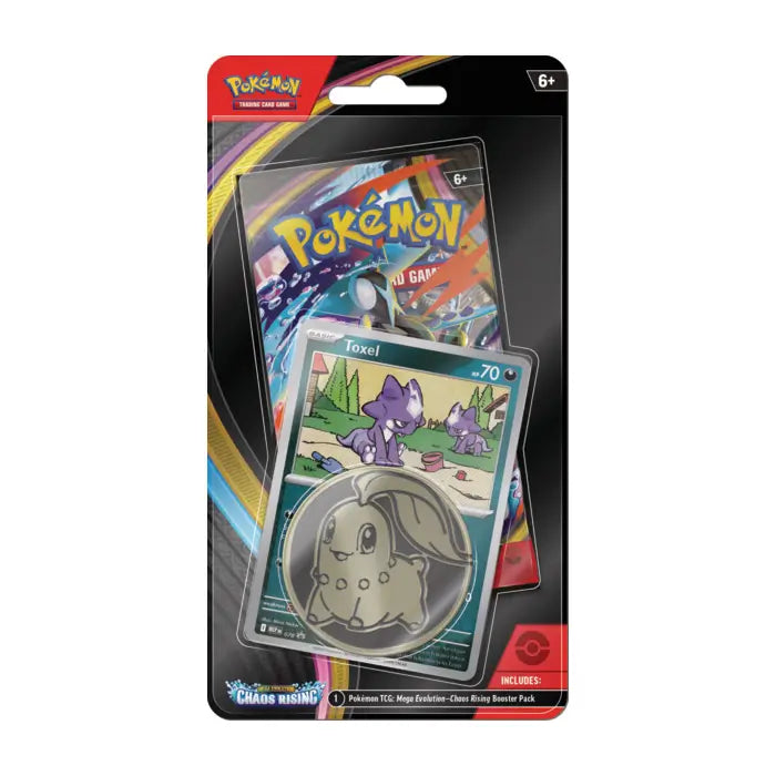 Pokémon TCG Chaos Rising Single Pack Blister featuring the Toxel foil promo card and one booster pack.