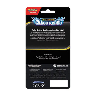 Pokémon TCG Chaos Rising Single Pack Blister packaging featuring one booster pack, a metallic coin, and an exclusive Toxel foil promo card.