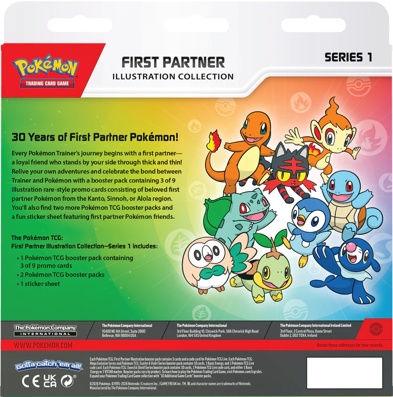 Pokémon trading card game packaging with illustrations of various Pokémon characters on a colorful background.