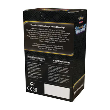 Official Pokémon TCG Chaos Rising Booster Bundle box containing six booster packs with Mega Evolution artwork.