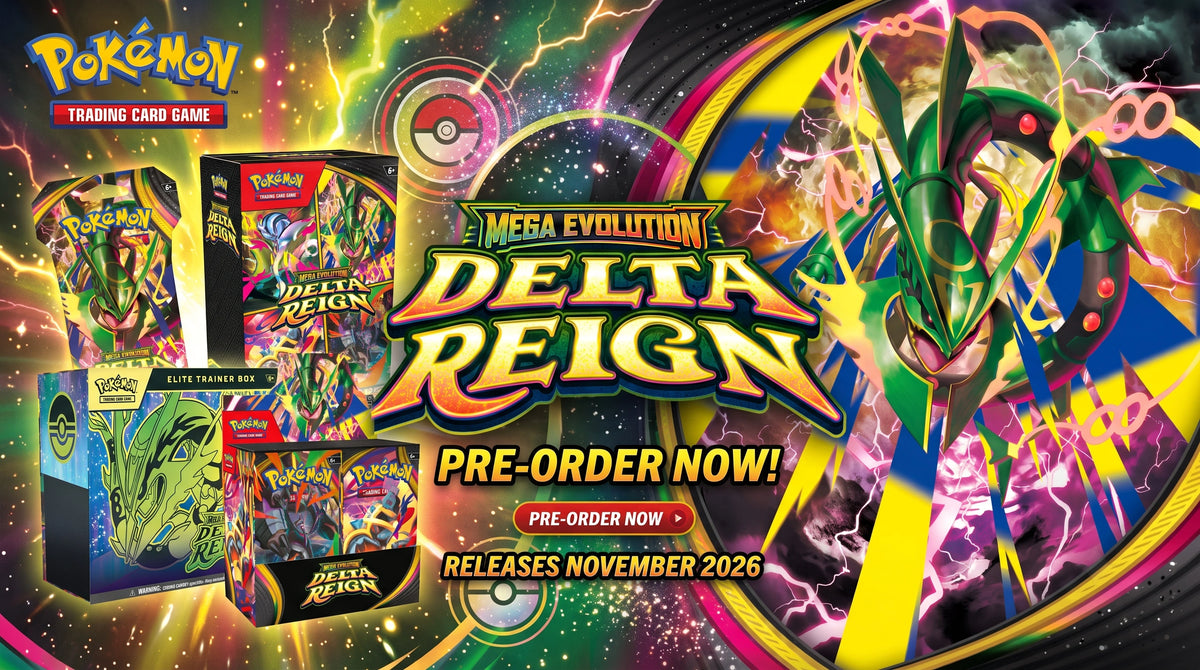 Shop Pokémon TCG: Mega Evolution—Delta Reign at FineToys, featuring Mega Rayquaza ex, sealed products and more. Canada & U.S. shipping.