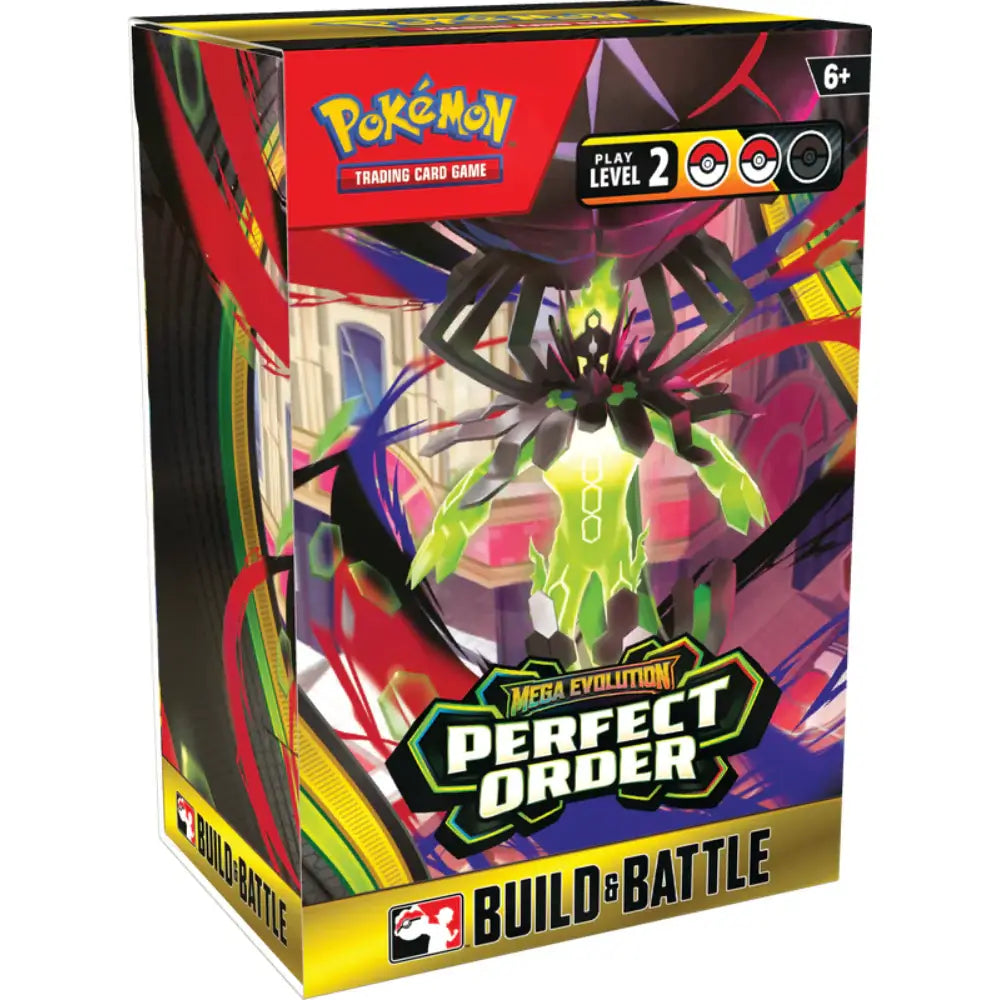 Pokémon TCG Mega Evolution—Perfect Order Build & Battle Box featuring Mega Zygarde ex artwork and pre-release promo contents