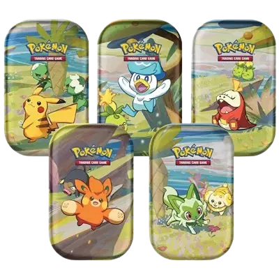 Pokémon TCG Paldea Friends Mini Tin random design featuring collectible tin with booster packs and exclusive art card — available at FineToys.ca.