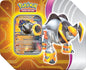 Pokémon TCG Paradox Destinies Tin featuring Iron Boulder ex Future Paradox promo card
