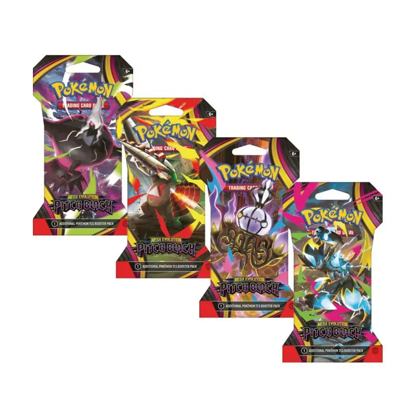 Single factory-sealed Pokémon TCG Pitch Black Sleeved Booster Pack featuring Mega Evolution artwork, available at FineToys.ca.
