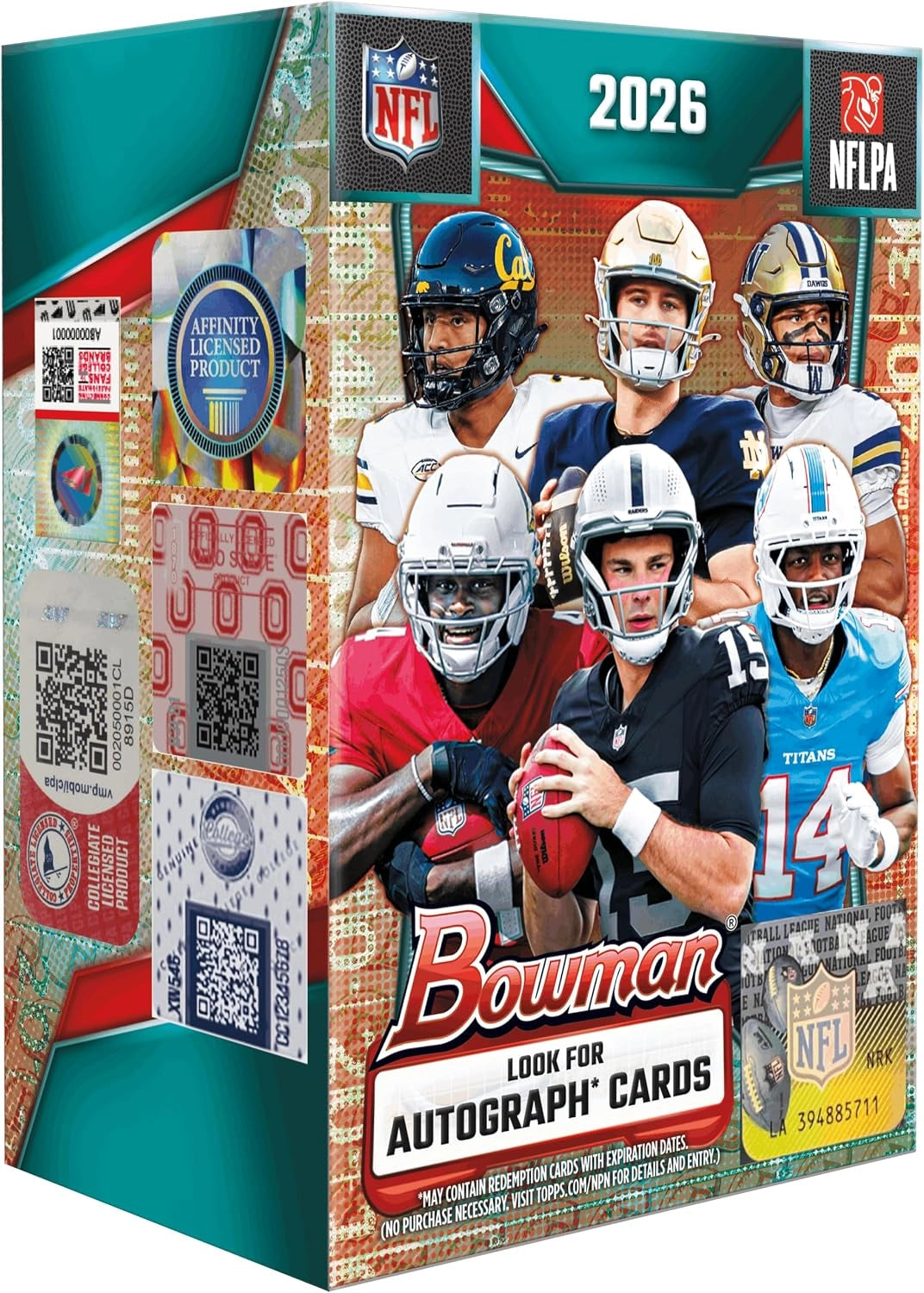2026 Topps Bowman Football Value Box with 6 packs and 60 NFL and college football trading cards