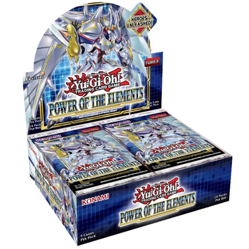 Front view of the sealed Yu-Gi-Oh! Power of the Elements booster display box featuring Elemental HERO artwork
