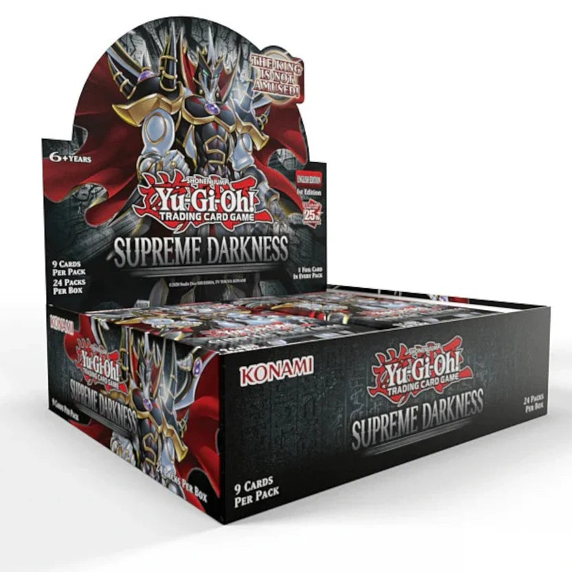 Official Yu-Gi-Oh! TCG Supreme Darkness booster set, English edition, factory sealed with Konami branding and dark-themed card artwork, available at FineToys.ca

