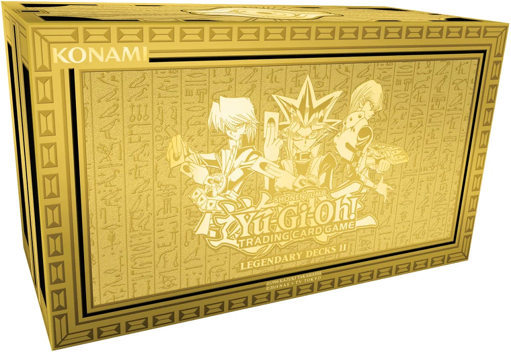 Yu-Gi-Oh! TCG Legendary Decks II Unlimited Reprint sealed box featuring Yugi, Kaiba, and Joey with Exodia, Blue-Eyes White Dragon, and Red-Eyes Black Dragon