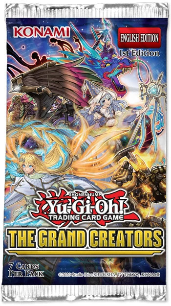 Yu-Gi-Oh! TCG The Grand Creators 1st Edition Booster Pack sealed, featuring new archetype and Collector's Rare artwork