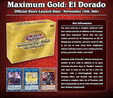 Yu-Gi-Oh! TCG Maximum Gold El Dorado 1st Edition Mini Box sealed packaging, gold foil design, 4 packs inside